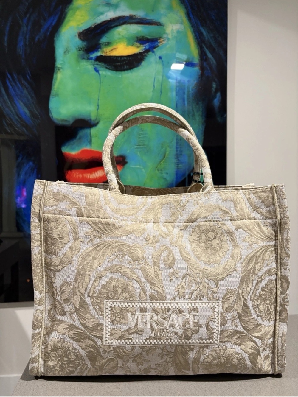 Versace Large Beige & Cream Jacquard Tote bag
